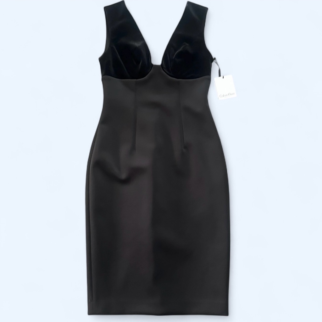 Nwt Calvin Klein Black Velvet V-Neck Midi Dress Size Size 4 Msrp $134